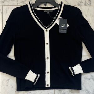 Adrianna Papell Black and White Button-Down Cardigan